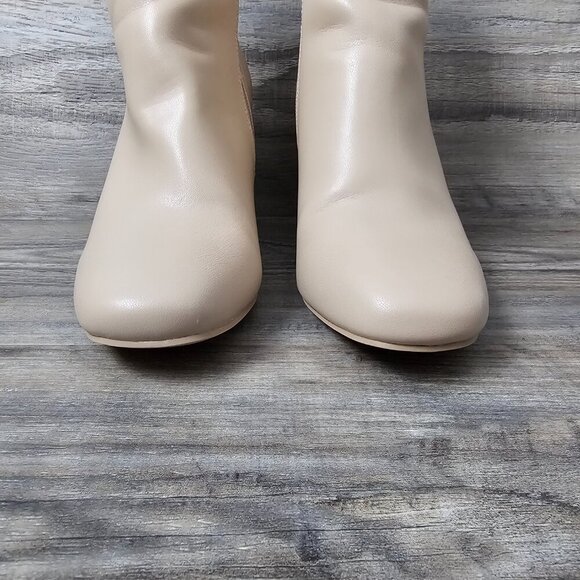 Mia Carla Beige Square Toe Vegan Leather Zip Chunky Heel Bootie Boot - Picture 5 of 13